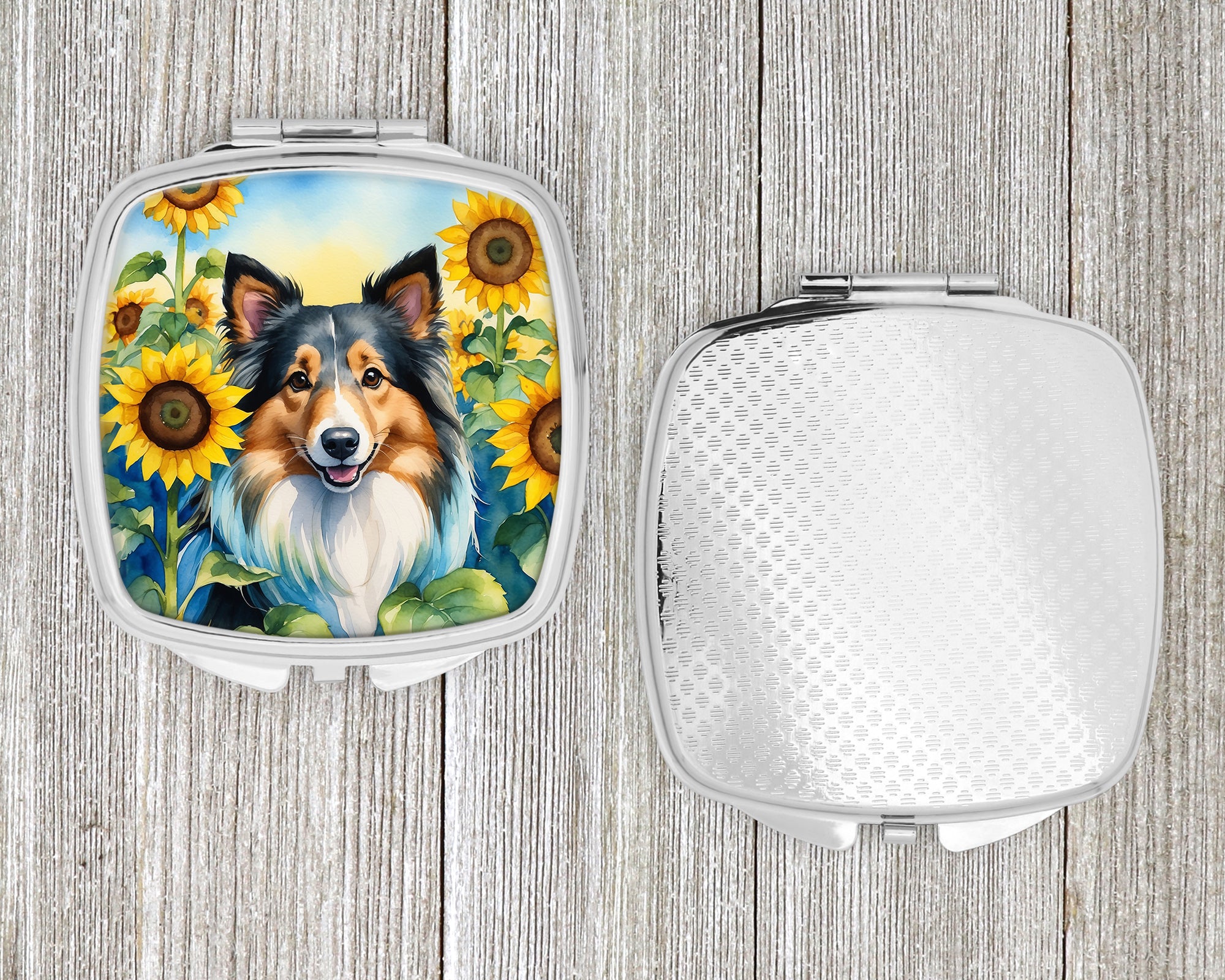 Sheltie in Sunflowers Compact Mirror