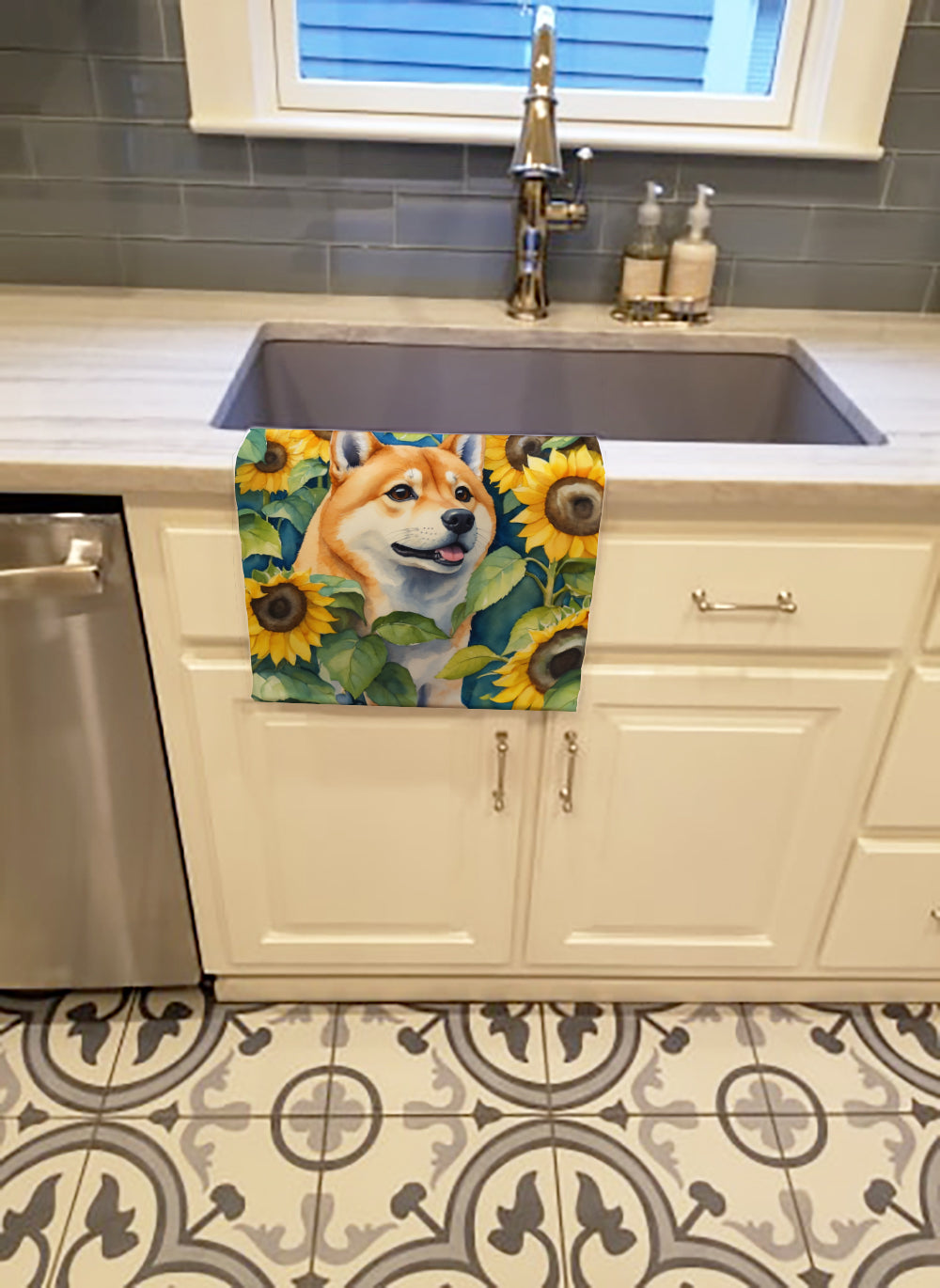 Shiba Inu in Sunflowers Kitchen Towel