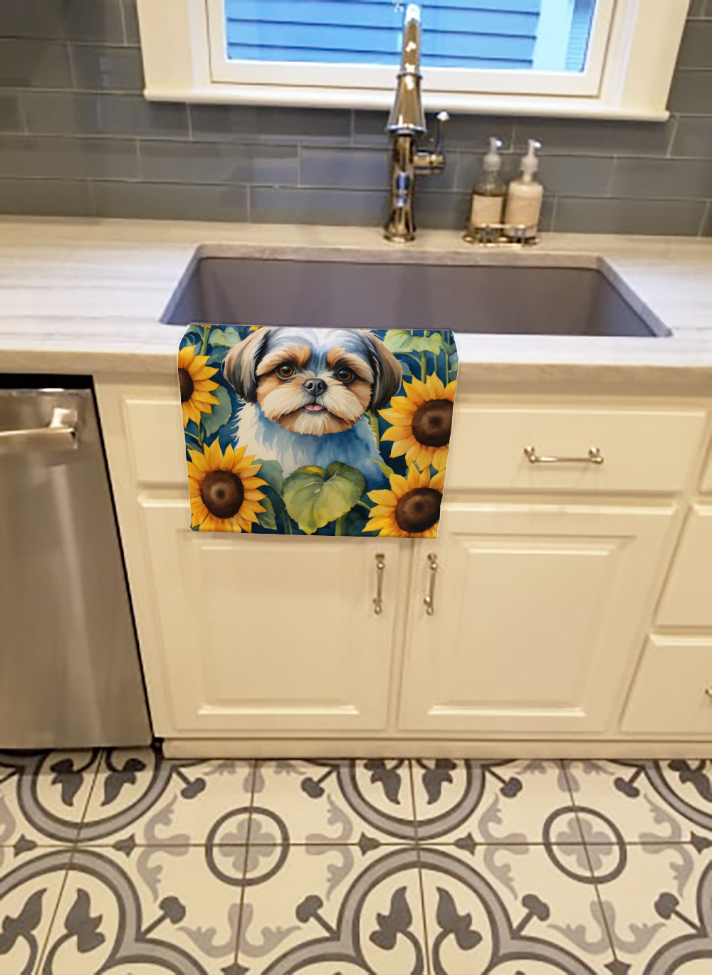 Shih Tzu in Sunflowers Kitchen Towel