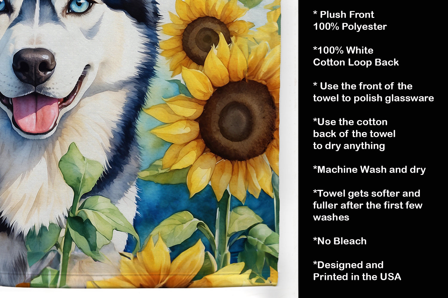 Siberian Husky in Sunflowers Kitchen Towel