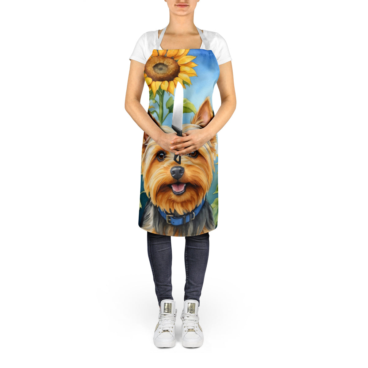Silky Terrier in Sunflowers Apron