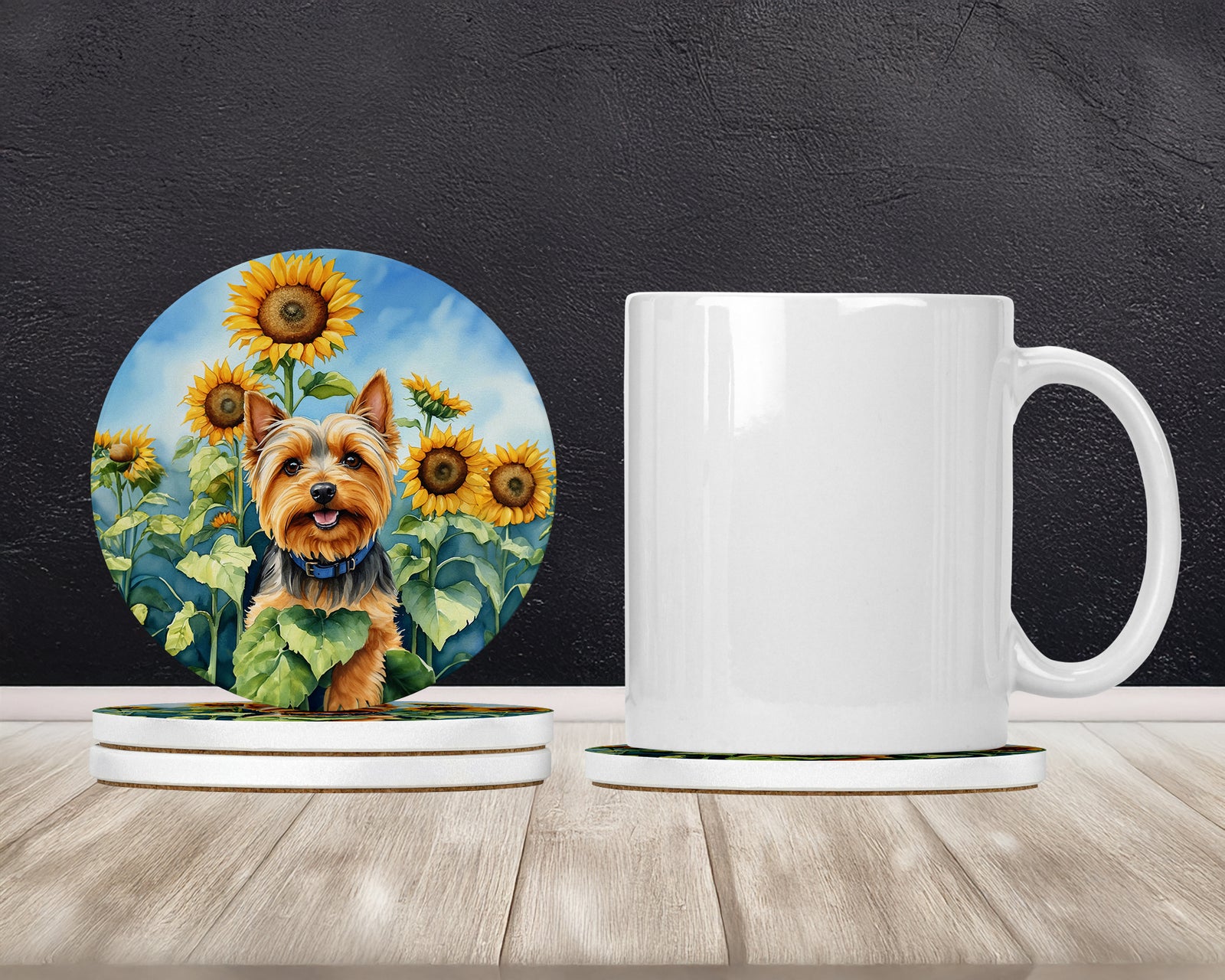 Caroline's Treasures Silky Terrier in Sunflowers Large Sandstone Coasters Pack of 4