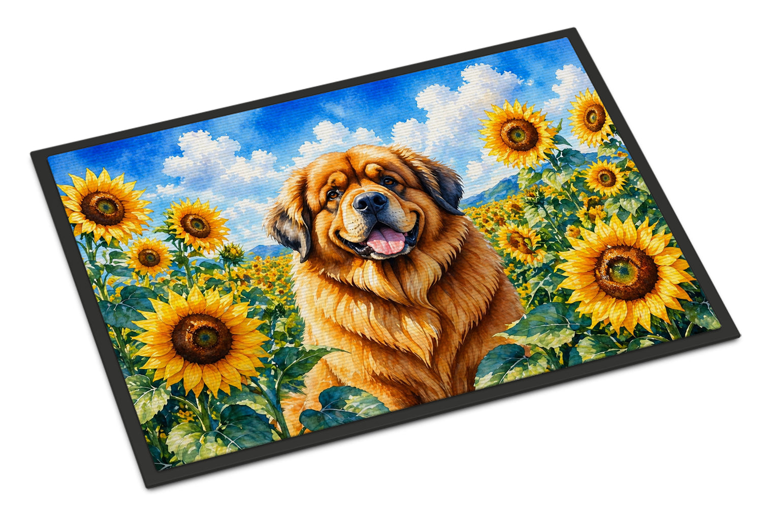 Caroline's Treasures Tibetan Mastiff in Sunflowers Doormat Front Door Mat Indoor Outdoor Rugs for Entryway, Non Slip Washable Low Pile, 18H X 27W