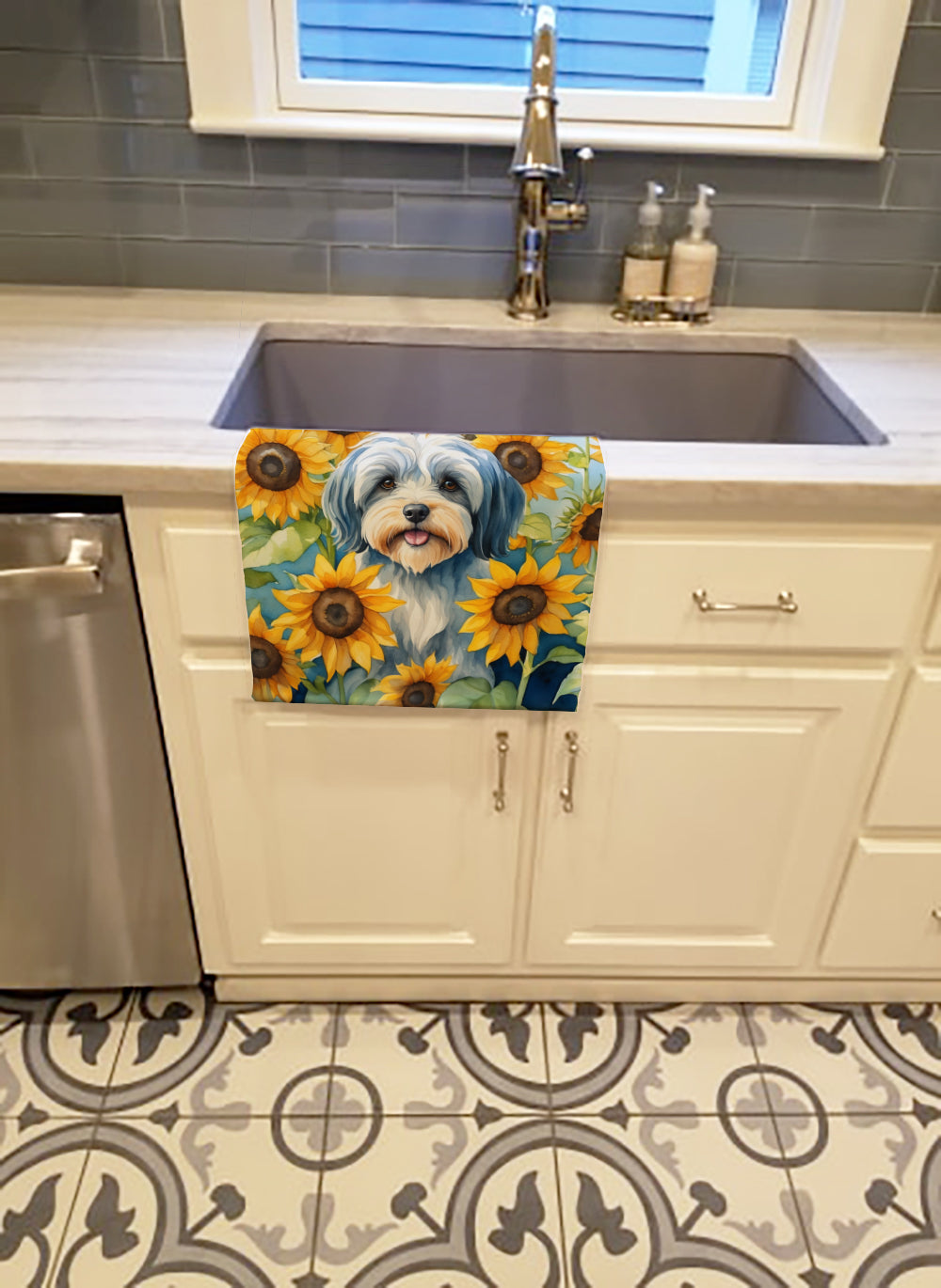 Tibetan Terrier in Sunflowers Kitchen Towel