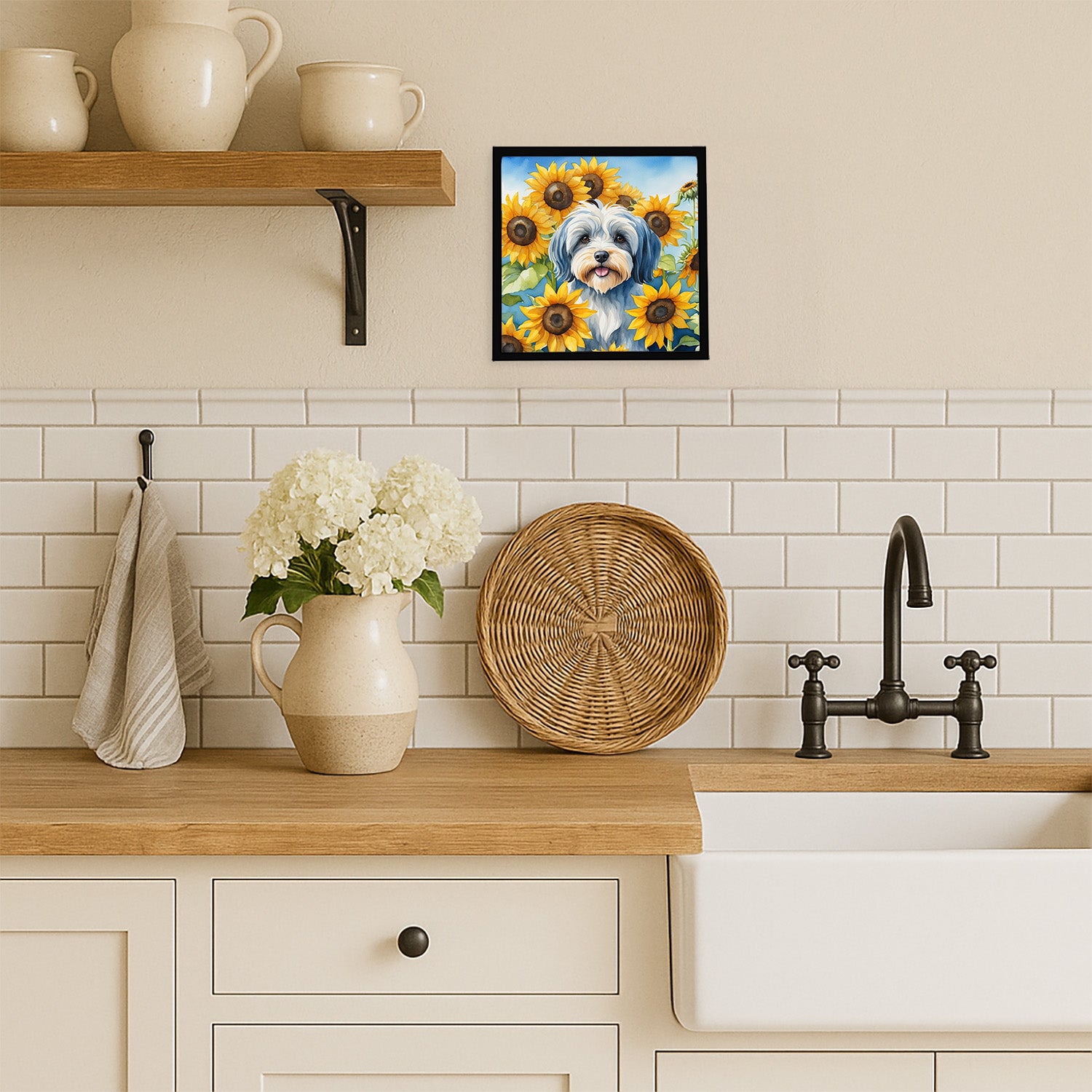 Caroline's Treasures Tibetan Terrier in Sunflowers Framed Metal Print