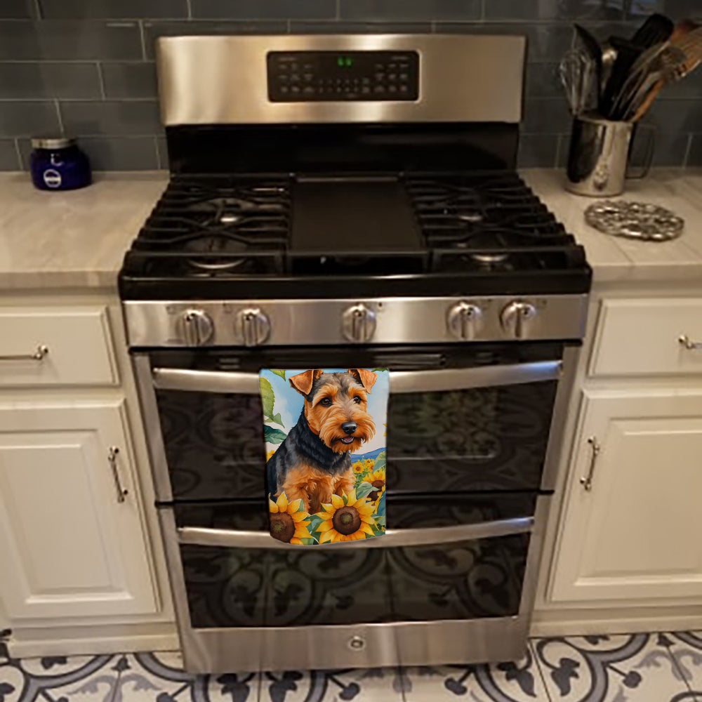 Welsh Terrier in Sunflowers Kitchen Towel