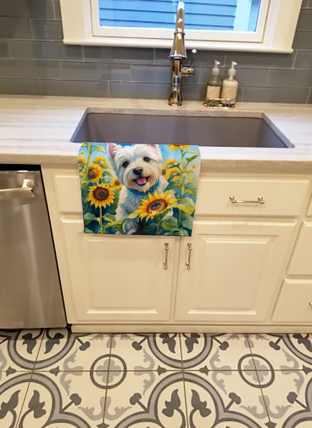 Westie in Sunflowers Kitchen Towel