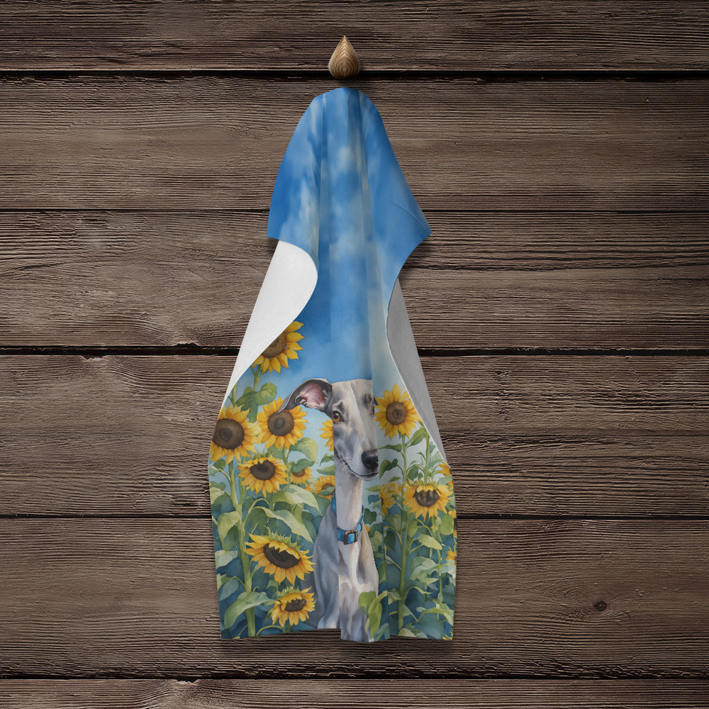 Whippet in Sunflowers Kitchen Towel