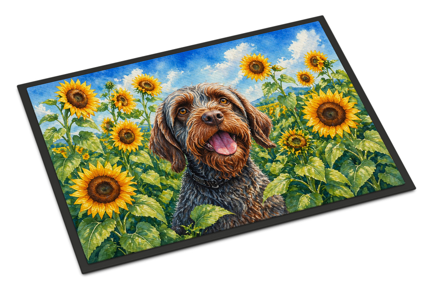 Caroline's Treasures Wirehaired Pointing Griffon in Sunflowers Doormat Front Door Mat Indoor Outdoor Rugs for Entryway, Non Slip Washable Low Pile, 24H X 36W