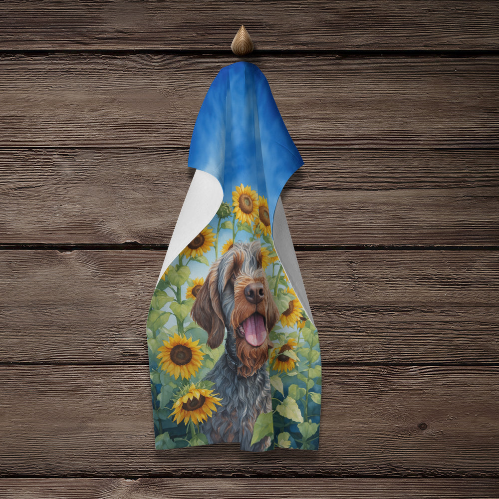 Wirehaired Pointing Griffon in Sunflowers Kitchen Towel