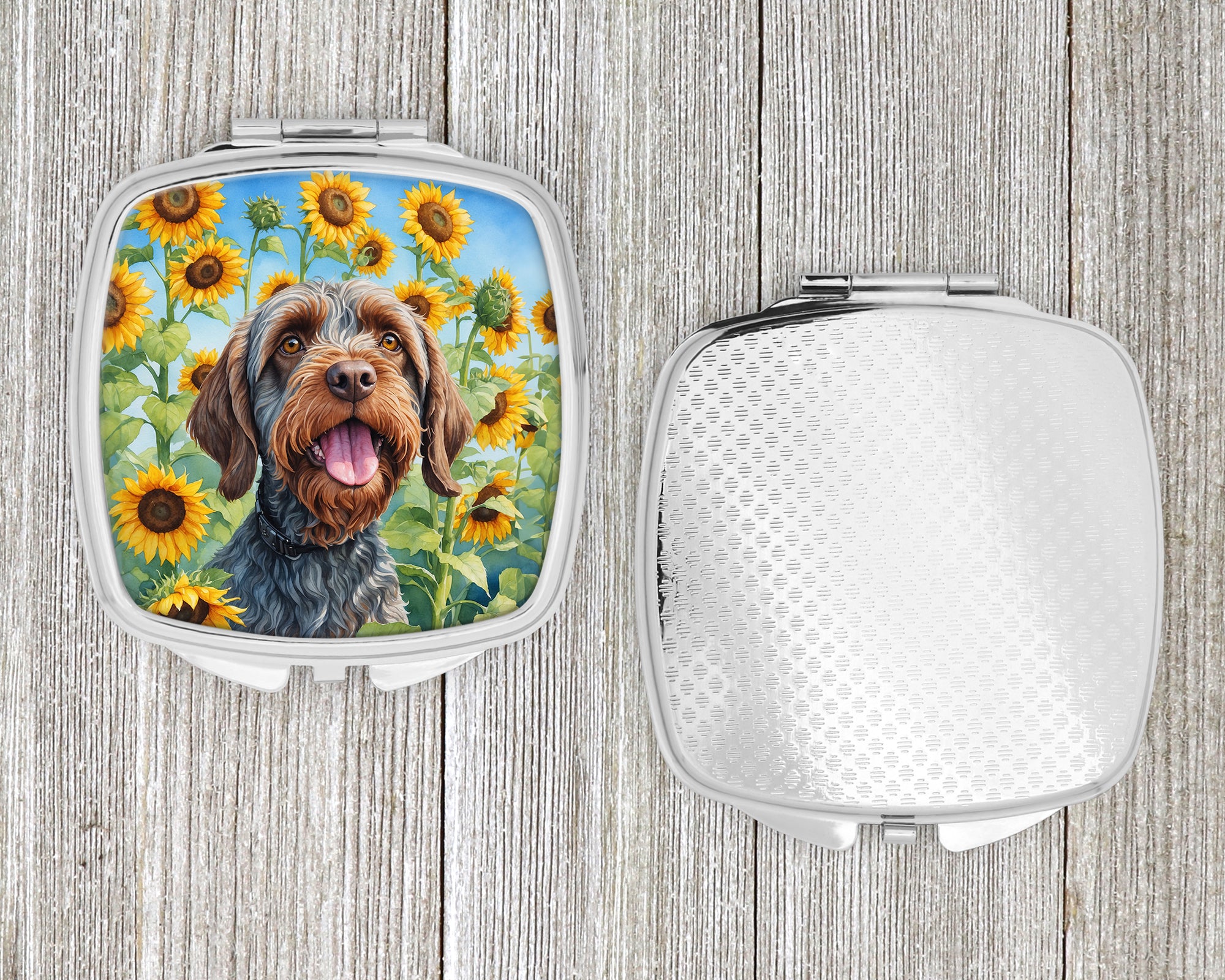Wirehaired Pointing Griffon in Sunflowers Compact Mirror