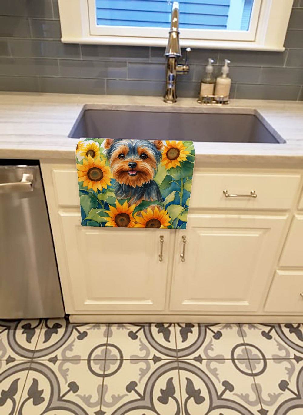 Yorkshire Terrier in Sunflowers Kitchen Towel