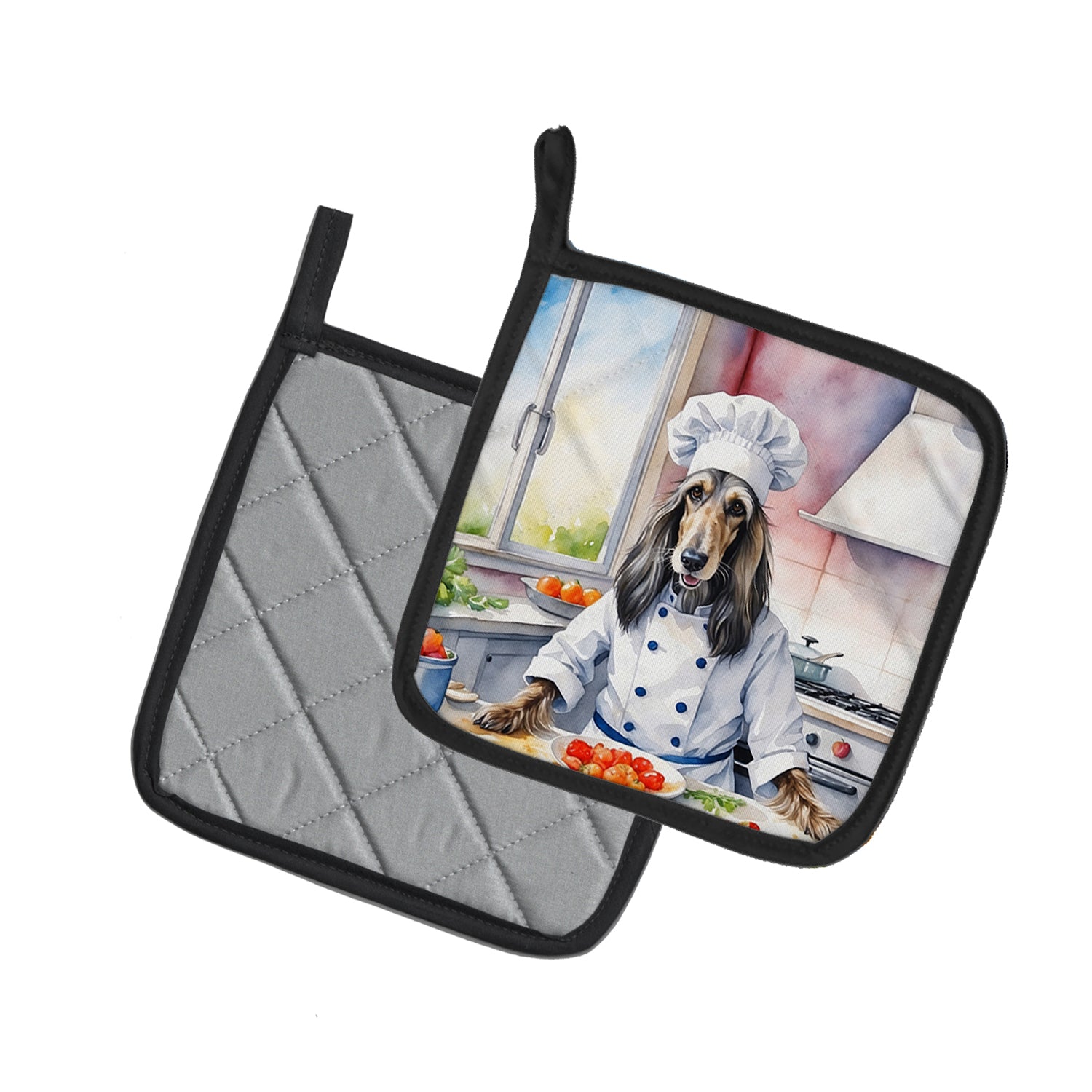 Afghan Hound The Chef Pair of Pot Holders