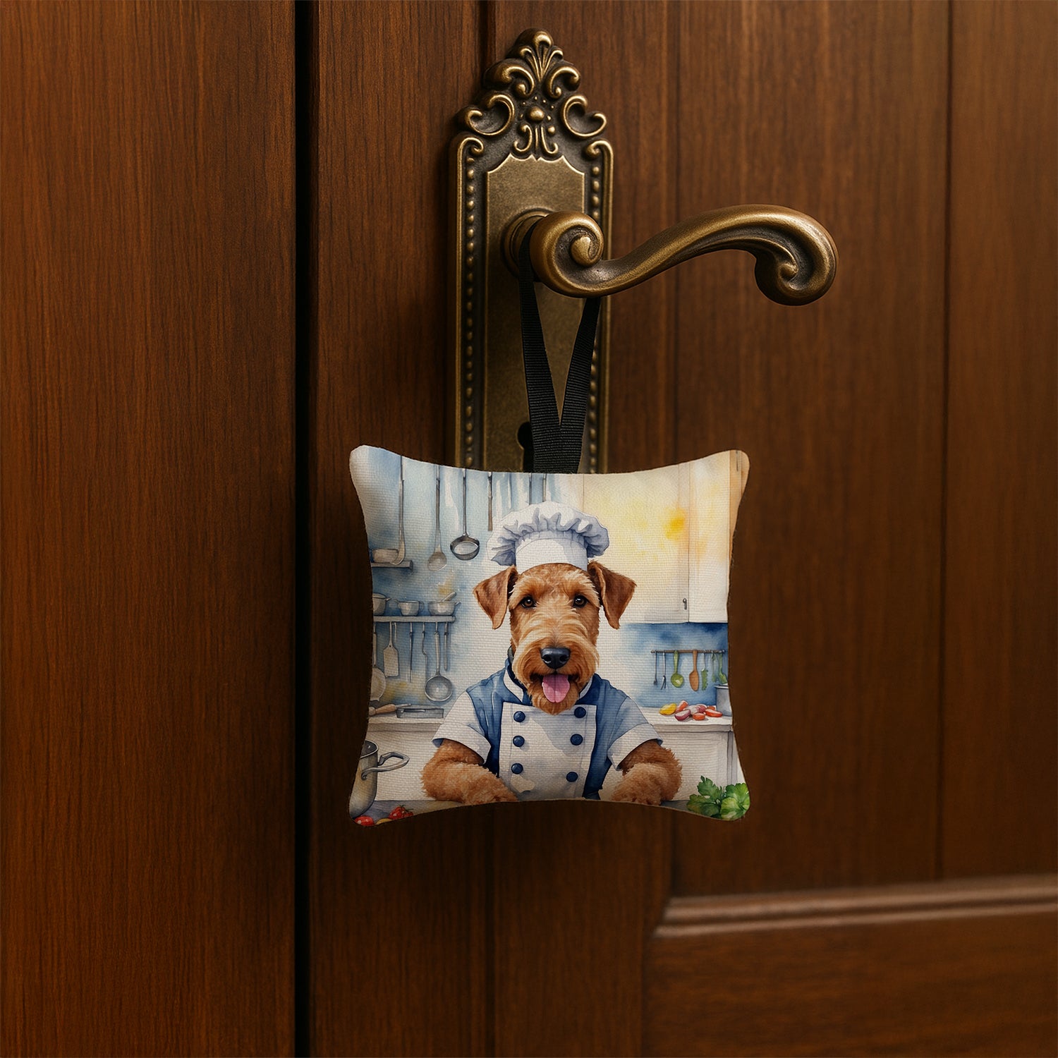 Caroline's Treasures Airedale Terrier The Chef Hanging Square Fabric Ornament 3.5 × 3.5