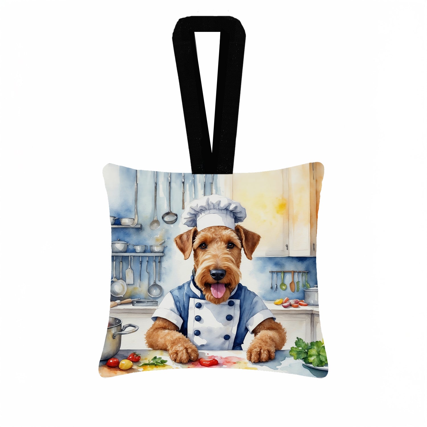 Caroline's Treasures Airedale Terrier The Chef Hanging Square Fabric Ornament 3.5 × 3.5