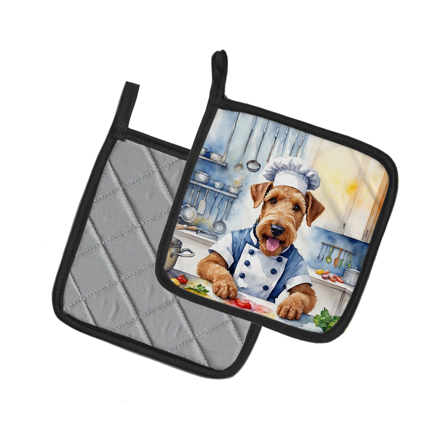 Caroline's Treasures Airedale Terrier The Chef Pot Holders - Set of 2 Decorative Kitchen Helpers | Made in the USA