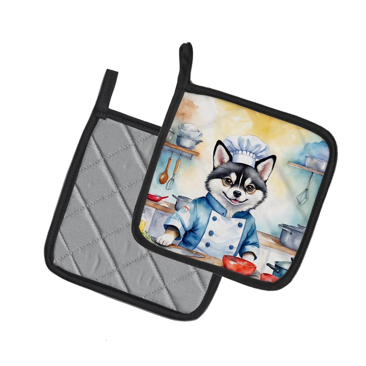 Caroline's Treasures Alaskan Klee Kai The Chef Pot Holders - Set of 2 Decorative Kitchen Helpers | Made in the USA