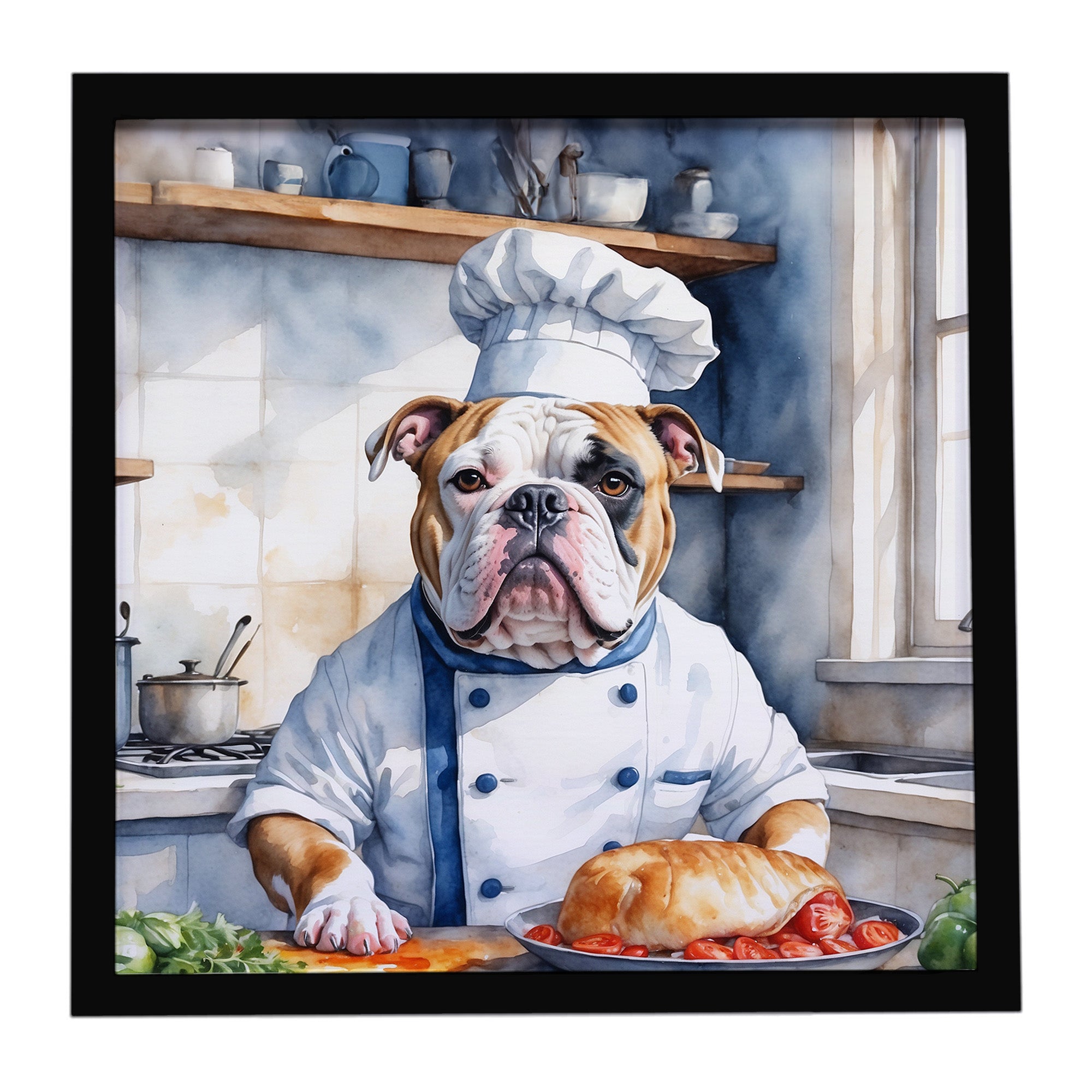 Caroline's Treasures American Bulldog The Chef Framed Metal Print
