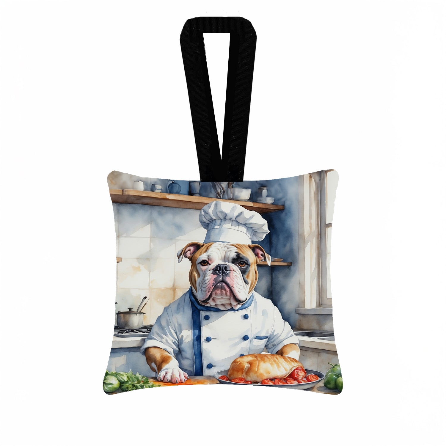 Caroline's Treasures American Bulldog The Chef Hanging Square Fabric Ornament 3.5 × 3.5