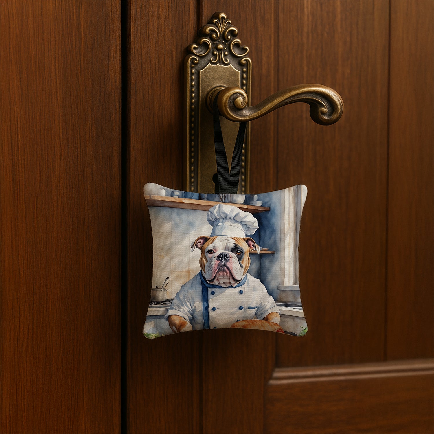 Caroline's Treasures American Bulldog The Chef Hanging Square Fabric Ornament 3.5 × 3.5