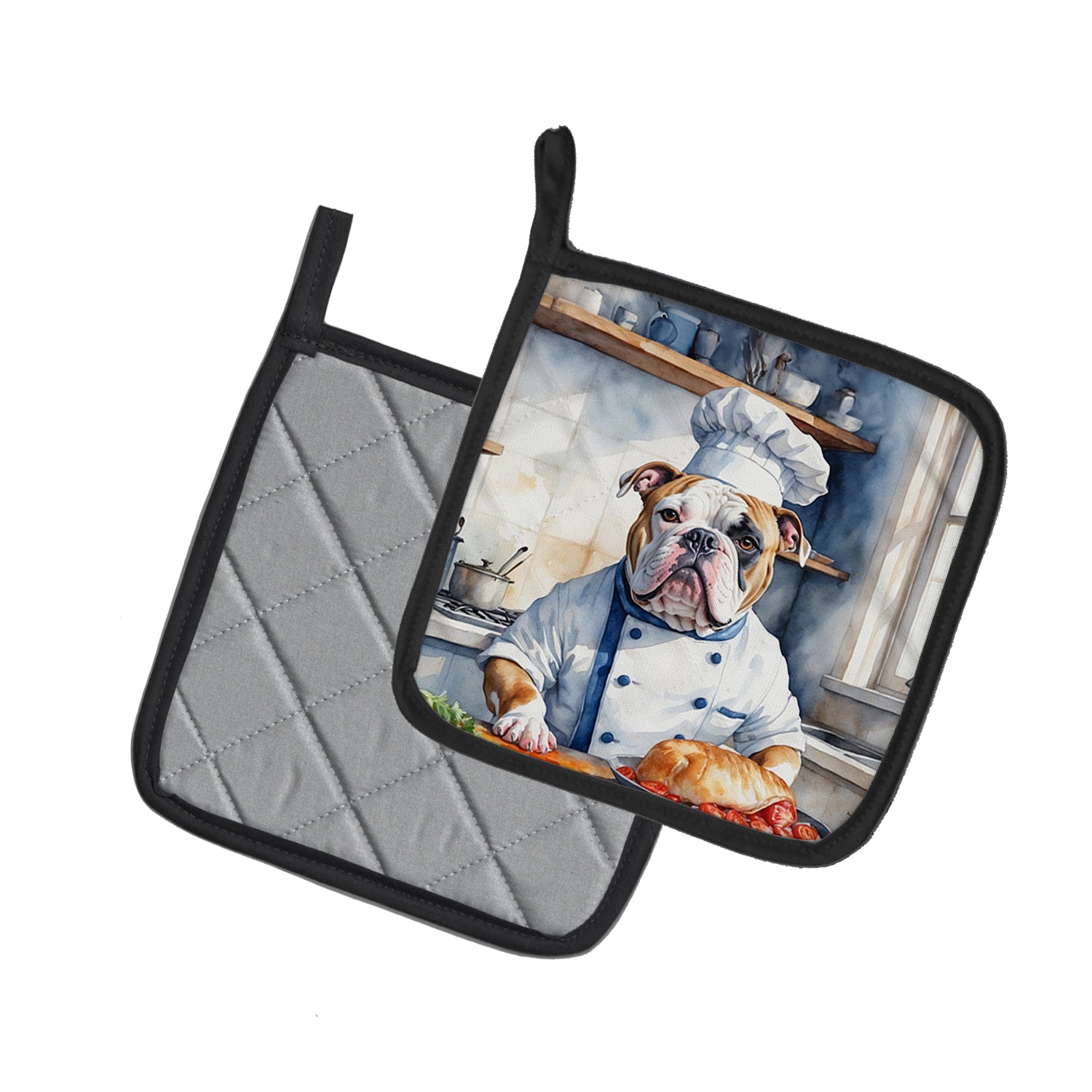 Caroline's Treasures American Bulldog The Chef Pot Holders - Set of 2 Decorative Kitchen Helpers | Made in the USA