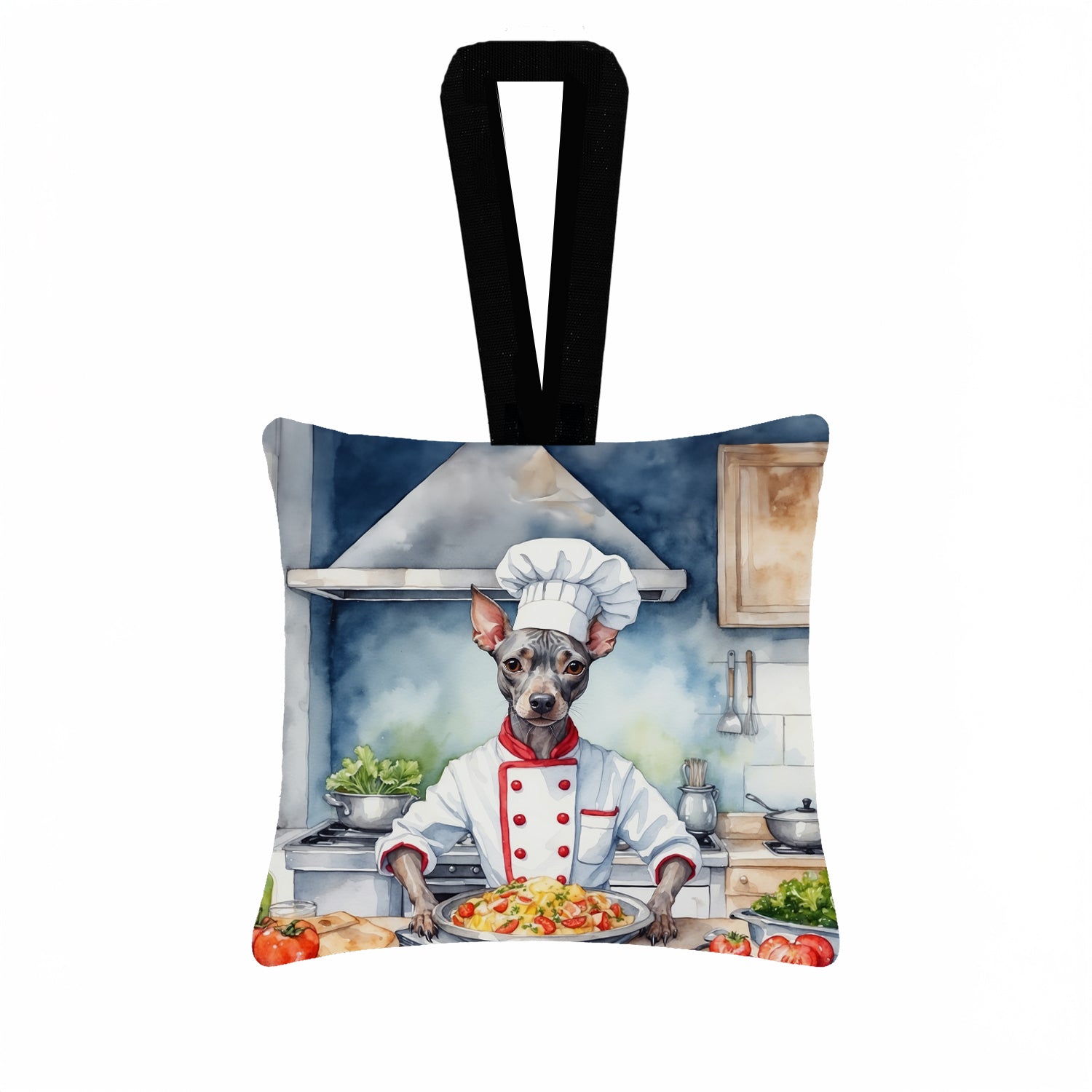 Caroline's Treasures American Hairless Terrier The Chef Hanging Square Fabric Ornament 3.5 × 3.5
