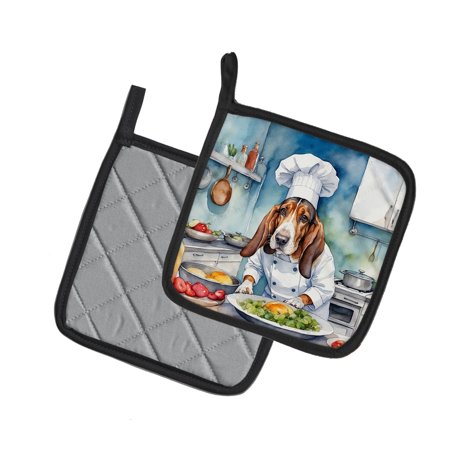 Basset Hound The Chef Pair of Pot Holders