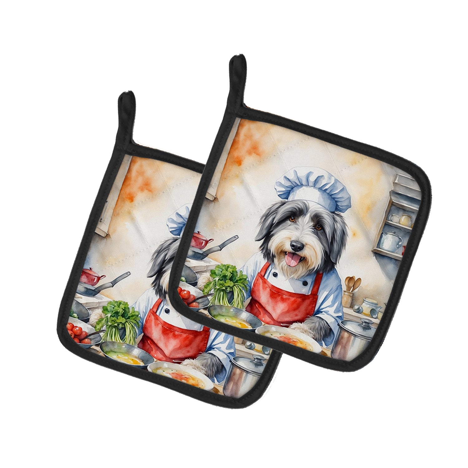 Buy this Bearded Collie The Chef Pair of Pot Holders