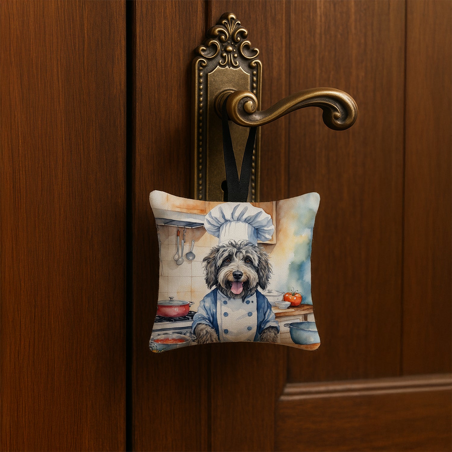 Caroline's Treasures Bergamasco Sheepdog The Chef Hanging Square Fabric Ornament 3.5 × 3.5