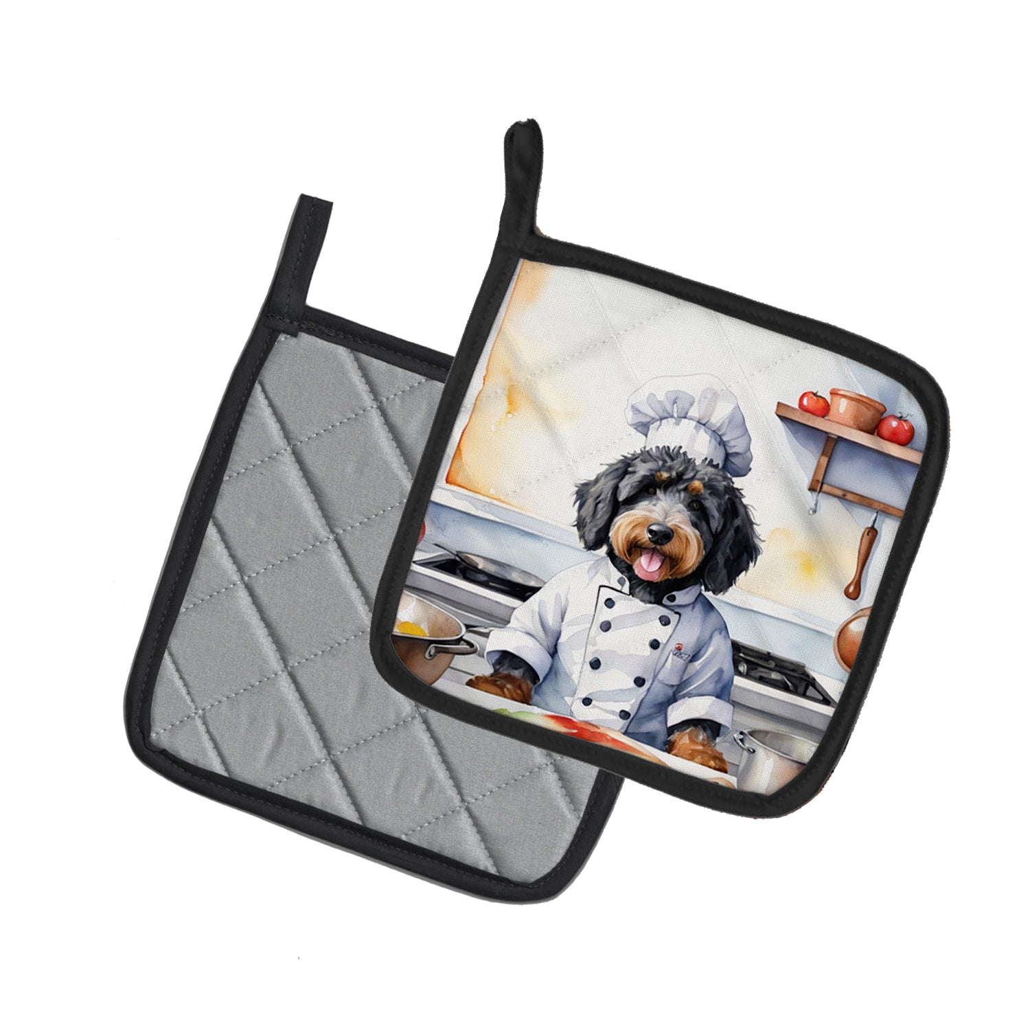 Bernedoodle The Chef Pair of Pot Holders