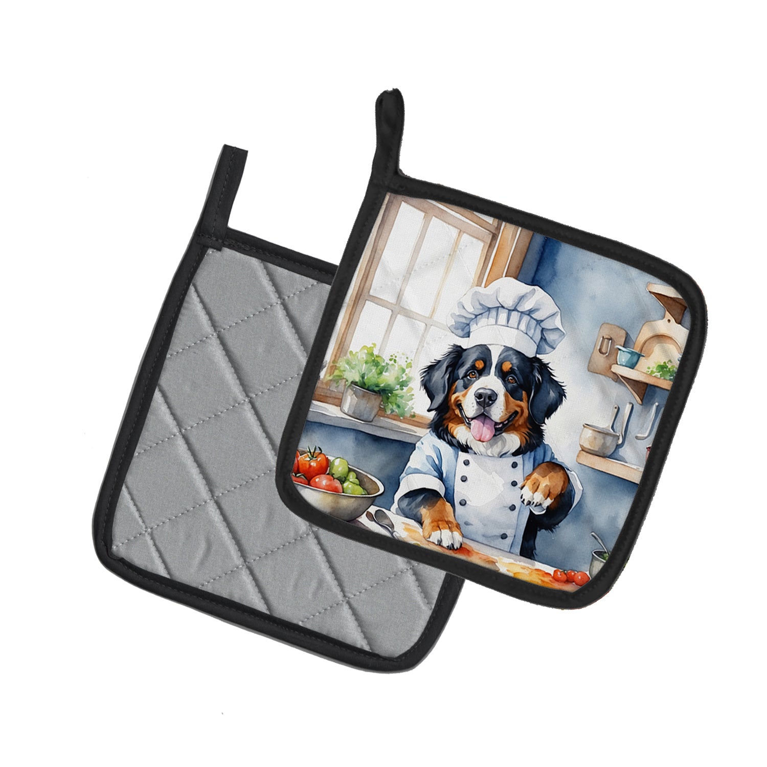 Caroline's Treasures Bernese Mountain Dog The Chef Pot Holders - Set of 2 Decorative Kitchen Helpers | Made in the USA