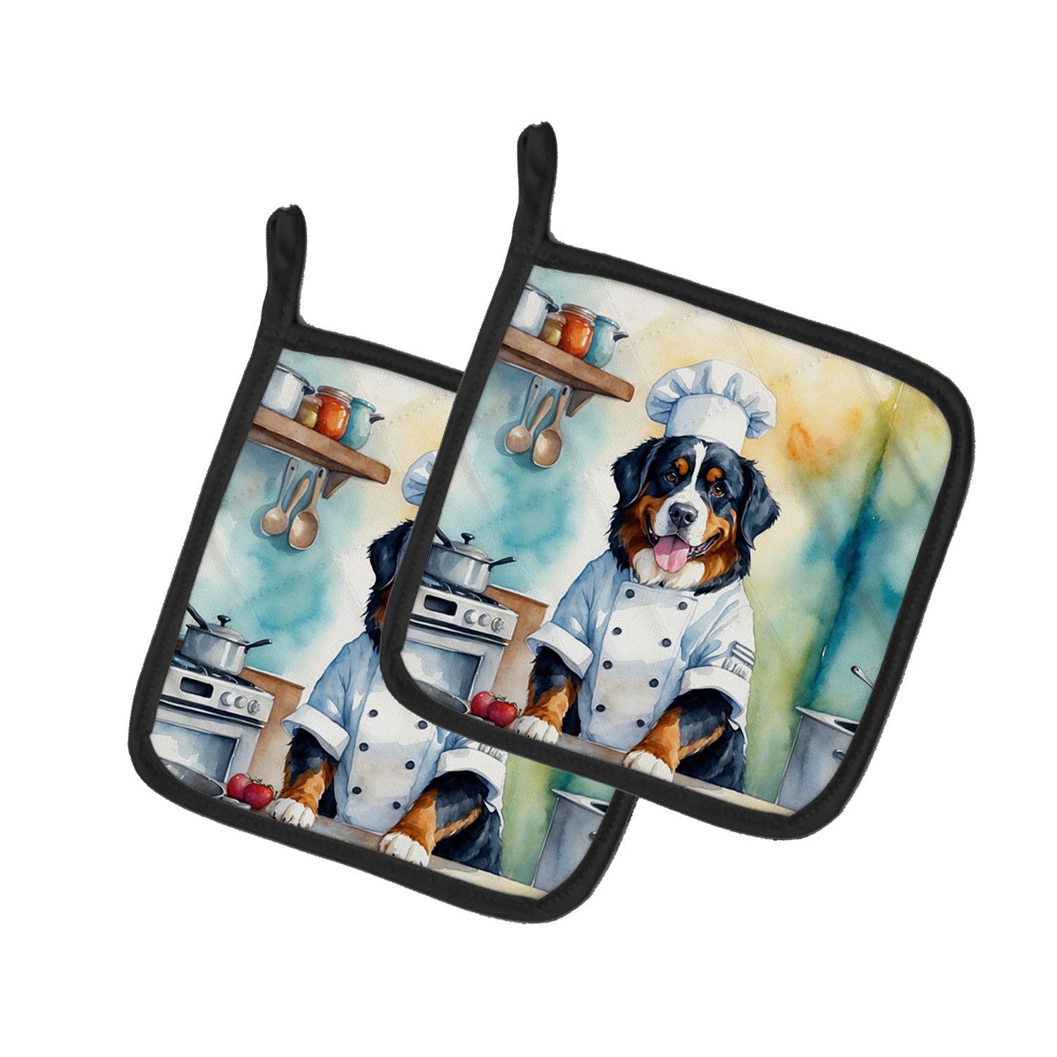 Buy this Bernese Mountain Dog The Chef Pair of Pot Holders
