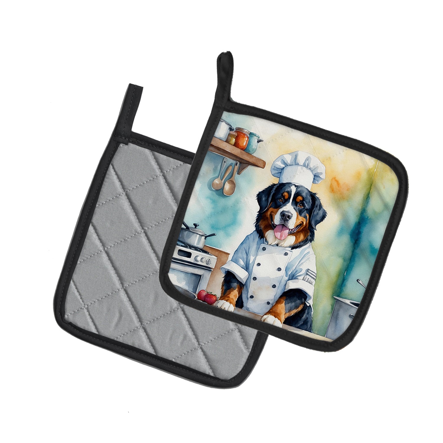 Buy this Bernese Mountain Dog The Chef Pair of Pot Holders
