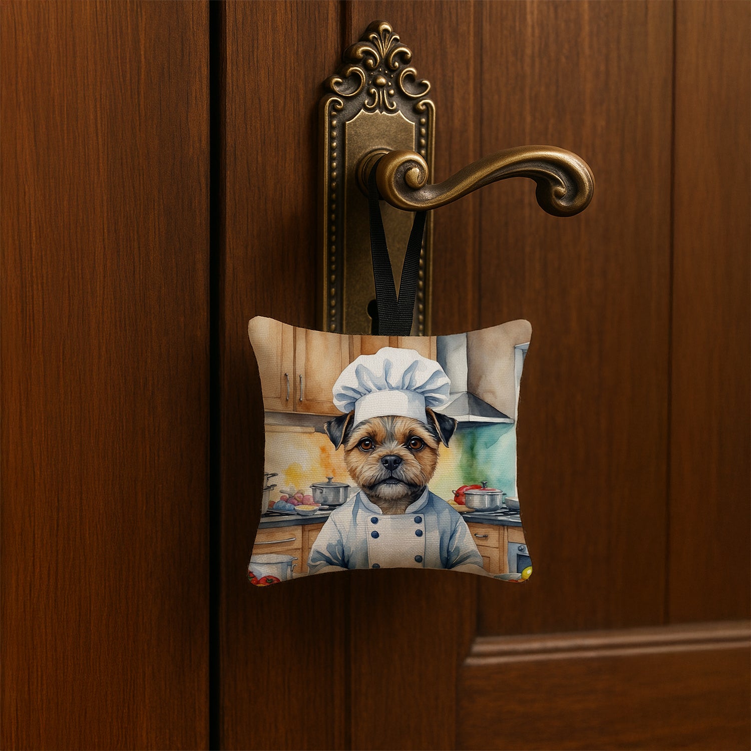 Caroline's Treasures Border Terrier The Chef Hanging Square Fabric Ornament 3.5 × 3.5