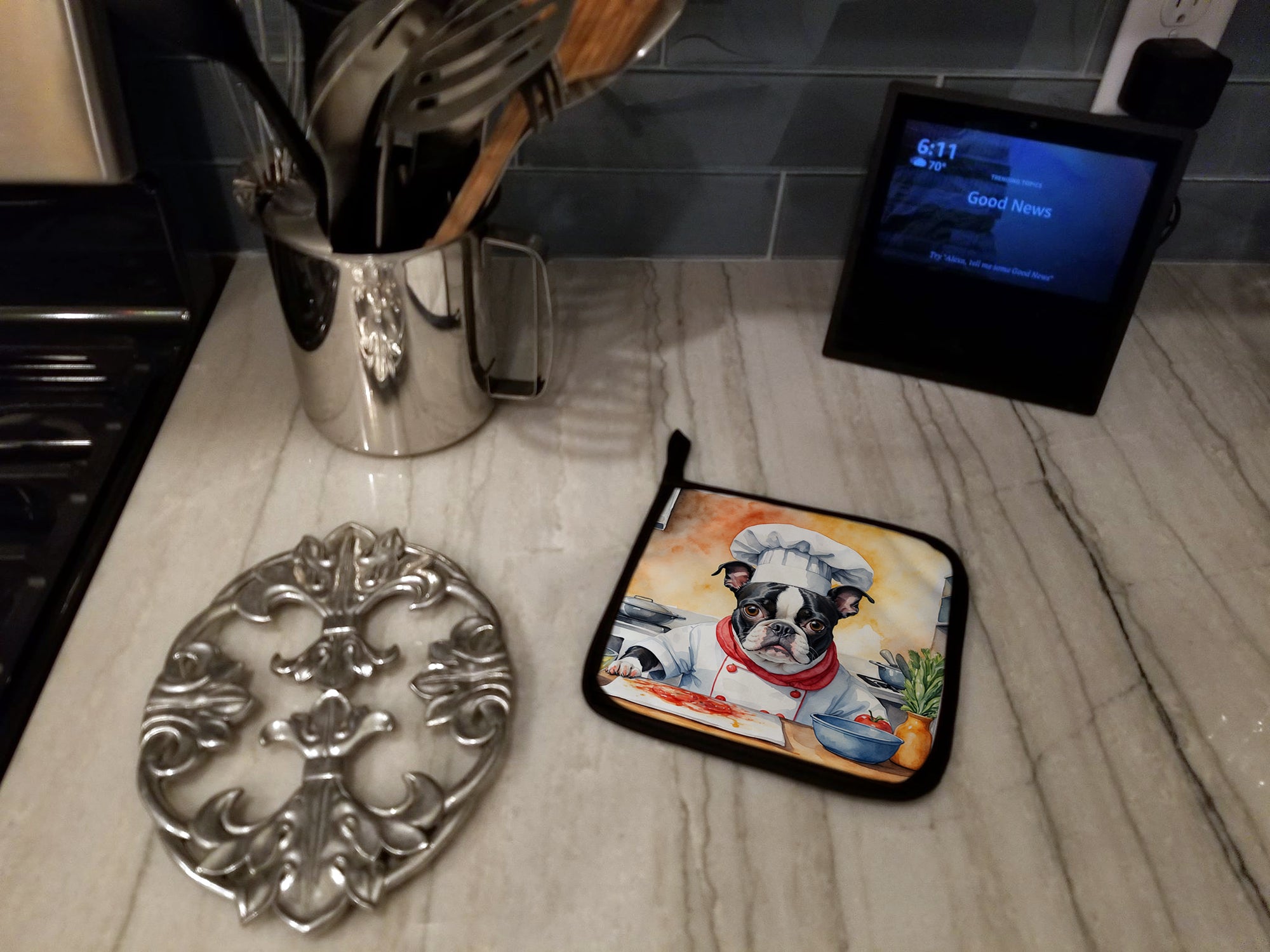 Boston Terrier The Chef Pair of Pot Holders