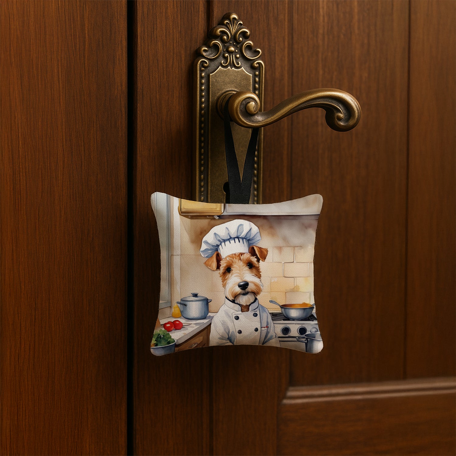 Caroline's Treasures Fox Terrier The Chef Hanging Square Fabric Ornament 3.5 × 3.5
