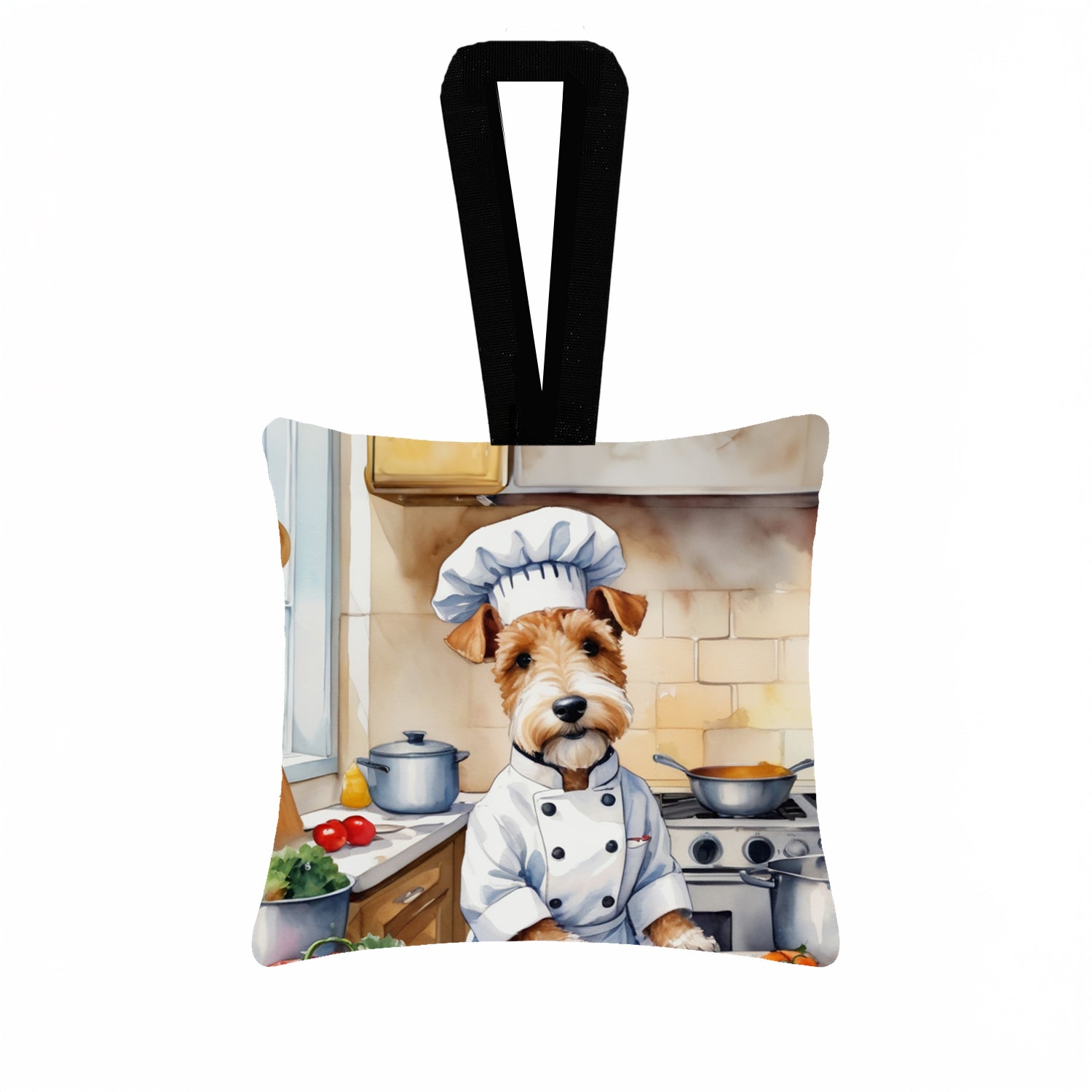 Caroline's Treasures Fox Terrier The Chef Hanging Square Fabric Ornament 3.5 × 3.5
