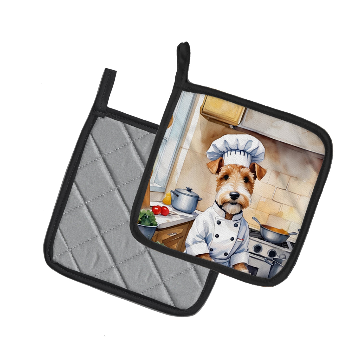 Fox Terrier The Chef Pair of Pot Holders