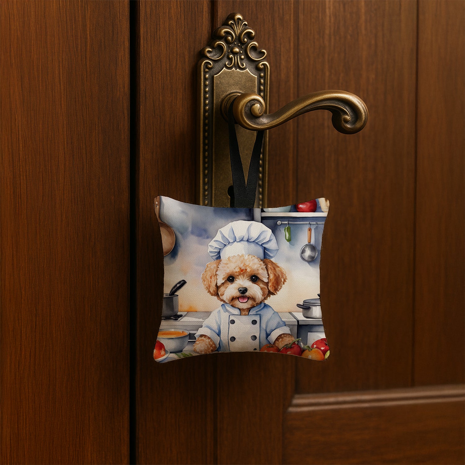 Caroline's Treasures Maltipoo The Chef Hanging Square Fabric Ornament 3.5 × 3.5