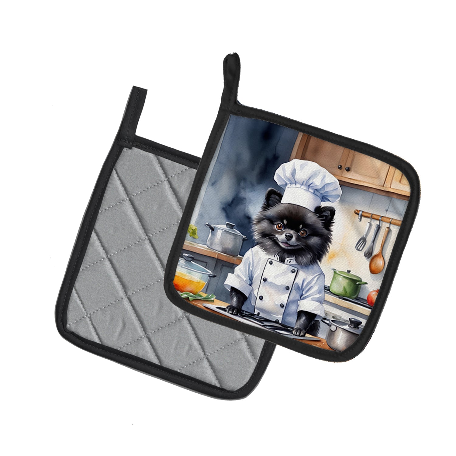 Pomeranian The Chef Pair of Pot Holders