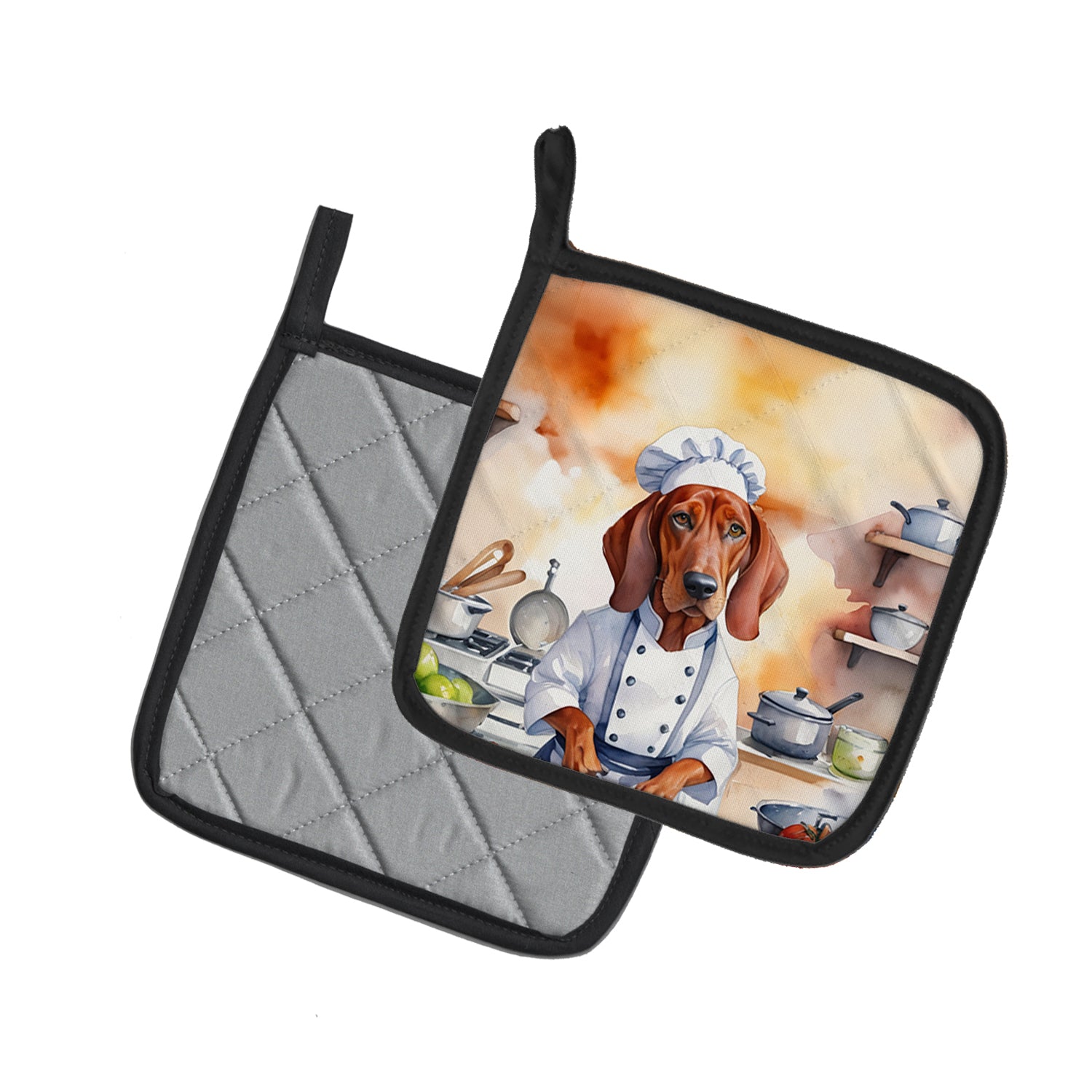Redbone Coonhound The Chef Pair of Pot Holders