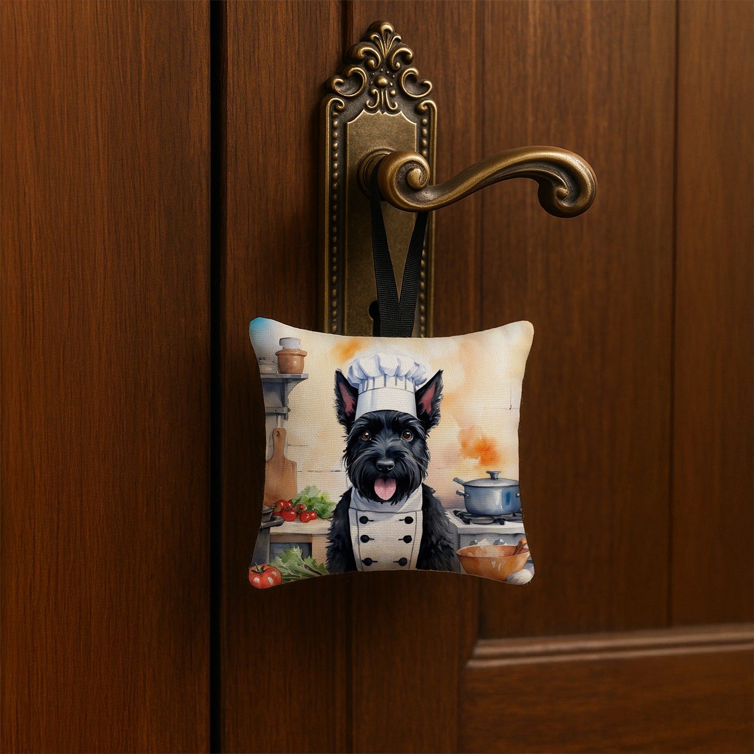 Caroline's Treasures Scottish Terrier The Chef Hanging Square Fabric Ornament 3.5 × 3.5