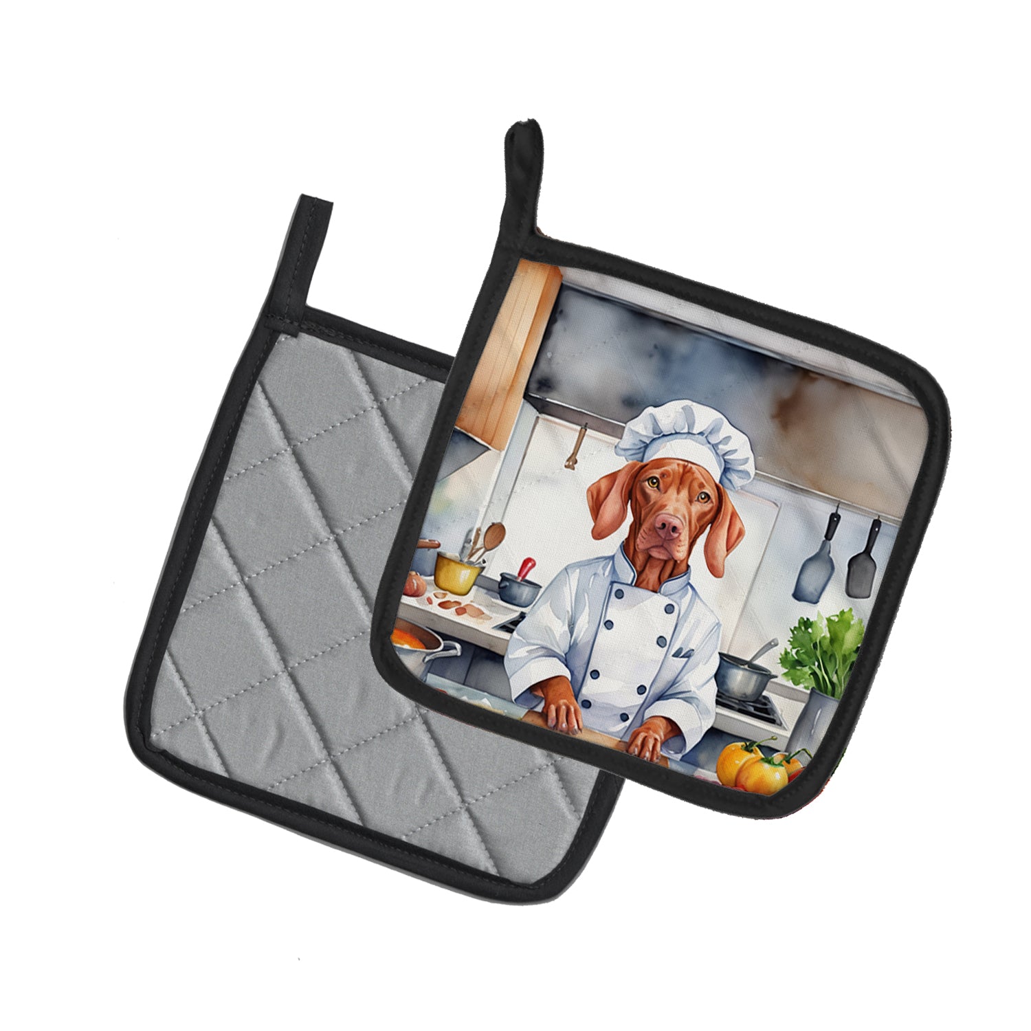 Caroline's Treasures Vizsla The Chef Pot Holders - Set of 2 Decorative Kitchen Helpers | Made in the USA