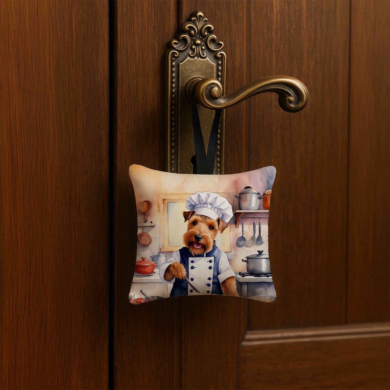 Caroline's Treasures Welsh Terrier The Chef Hanging Square Fabric Ornament 3.5 × 3.5