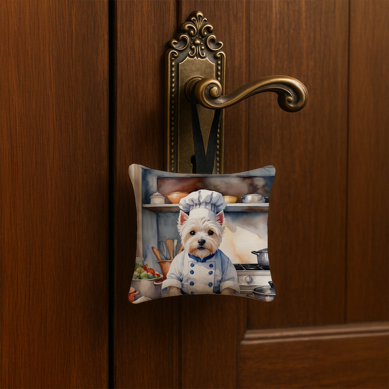 Caroline's Treasures Westie The Chef Hanging Square Fabric Ornament 3.5 × 3.5