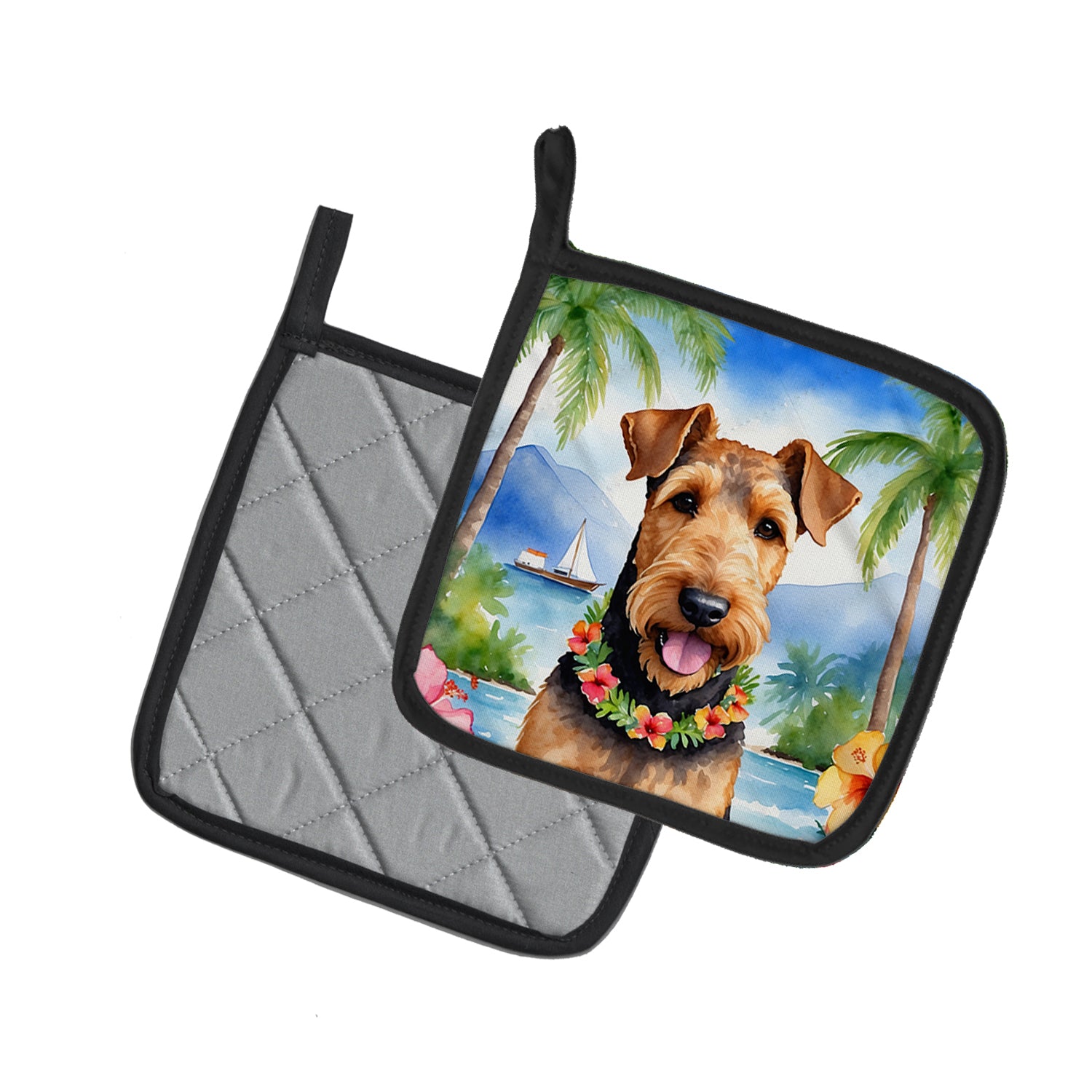 Airedale Terrier Luau Pair of Pot Holders
