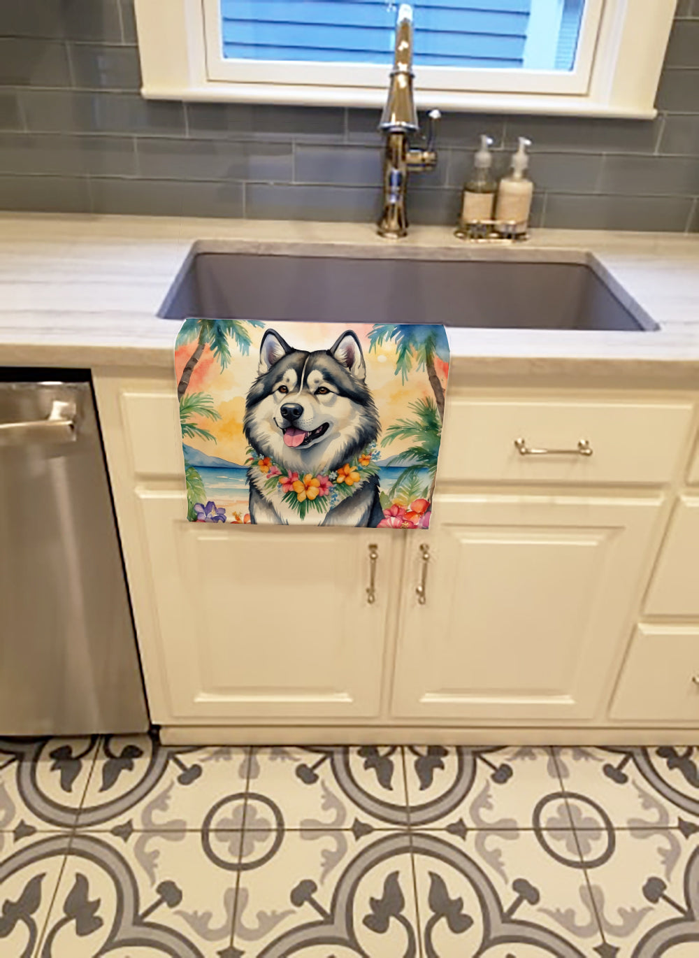 Buy this Alaskan Malamute Luau Kitchen Towel