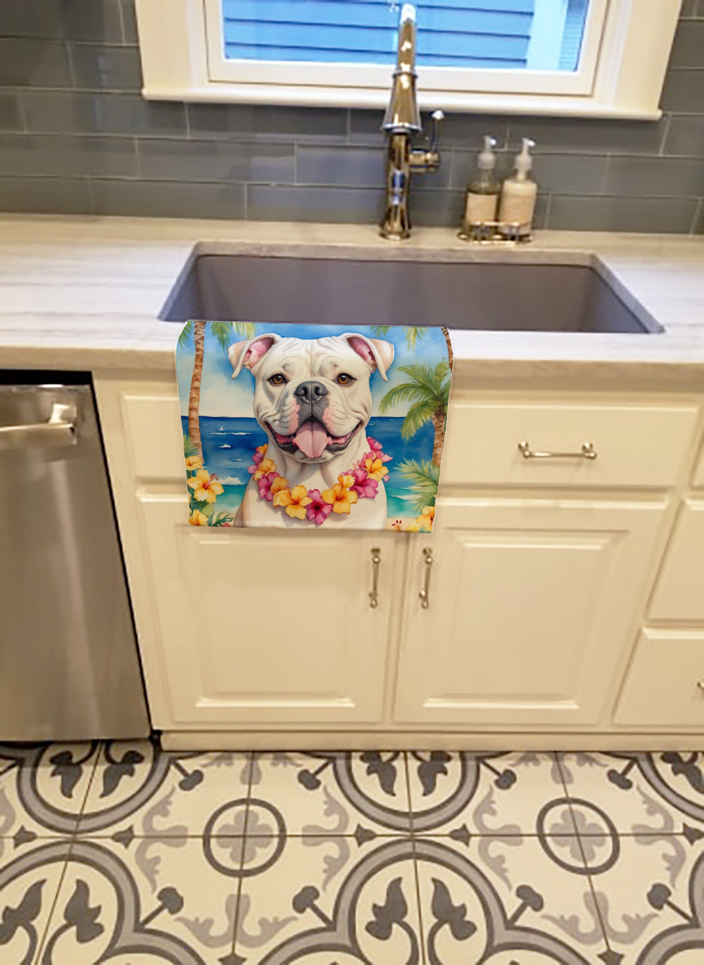 Caroline's Treasures American Bulldog Luau Kitchen Towel