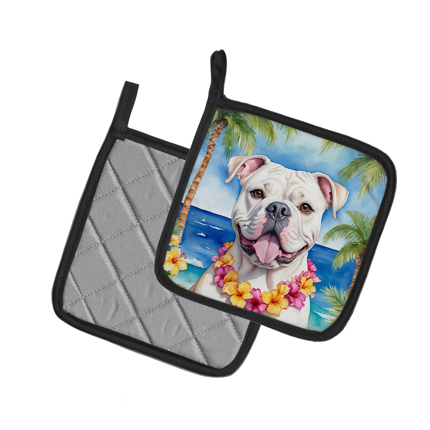 Caroline's Treasures American Bulldog Luau Pot Holders - Set of 2 Decorative Kitchen Helpers | Made in the USA