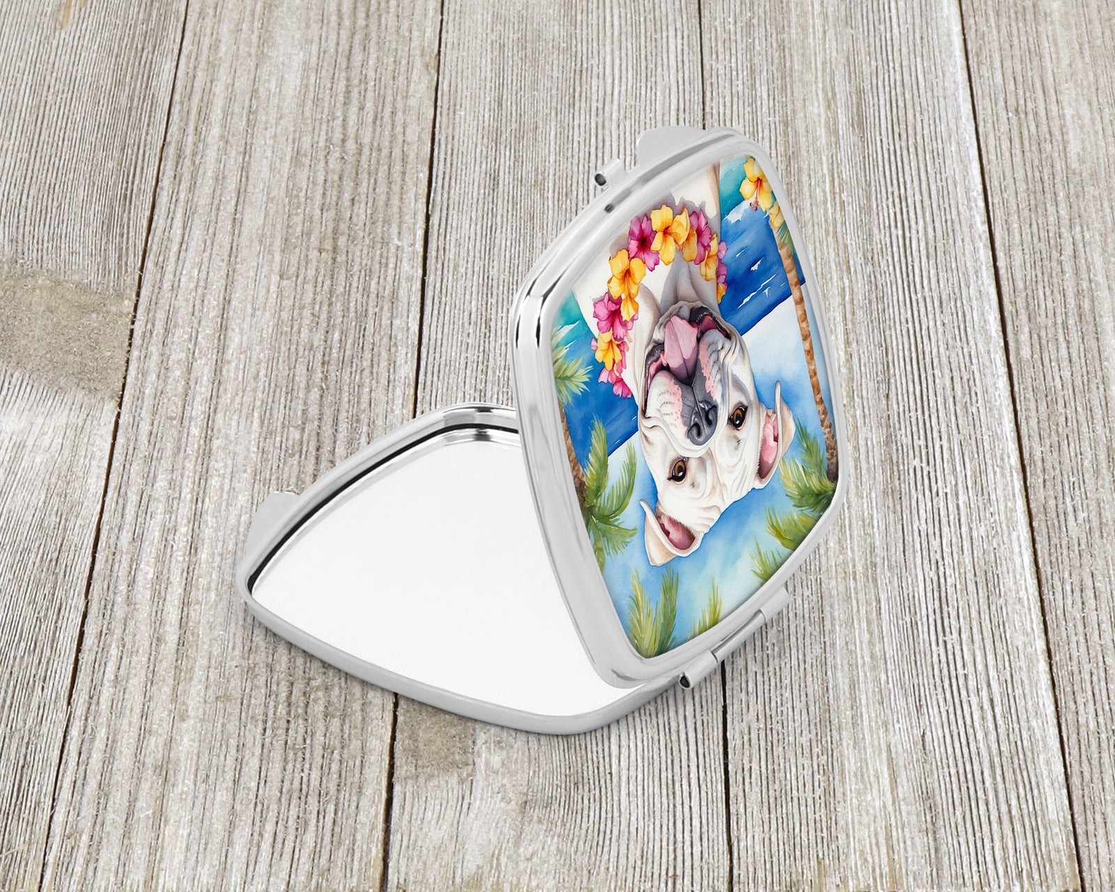 Caroline's Treasures American Bulldog Luau Compact Mirror – Stylish Purse Mirror with Artistic Covers